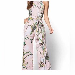 New York & Company Pink & Green Floral Romper